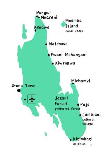 Map of Unguja Island